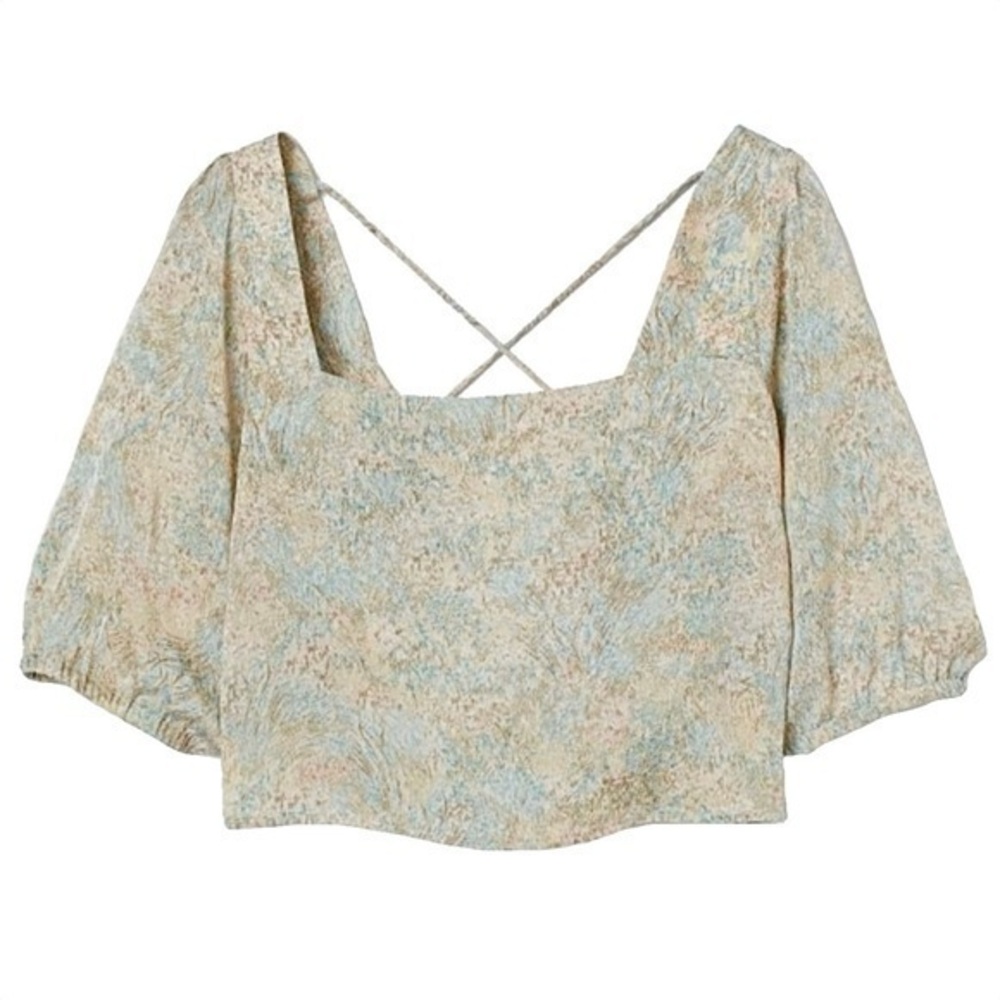 H&M Cropped Lightweight Floral Open Back Top Size XL Festival Summer Boho